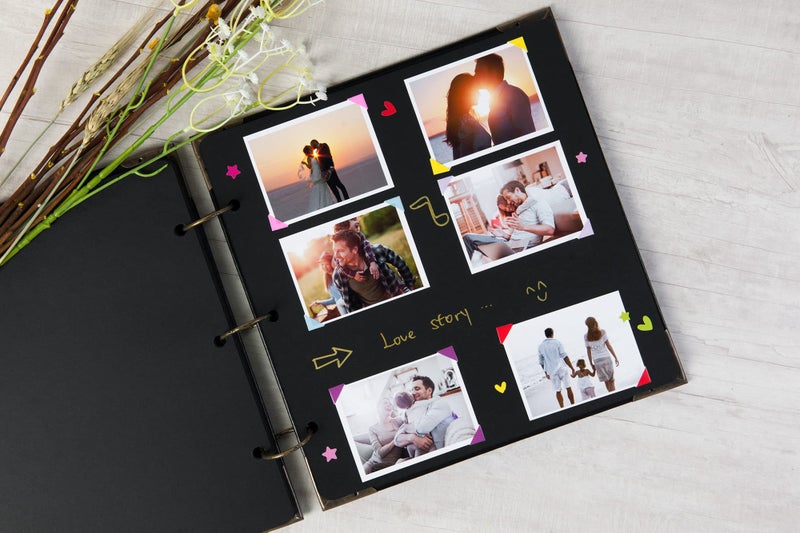 potricher 10 x 10 Inch Leather Hardcover 80 Pages DIY Scrapbook Photo Album Blank Craft Paper Wedding Anniversary Family Photo Scrapbook Album (Black, 10 x 10 Inch) - Image 3